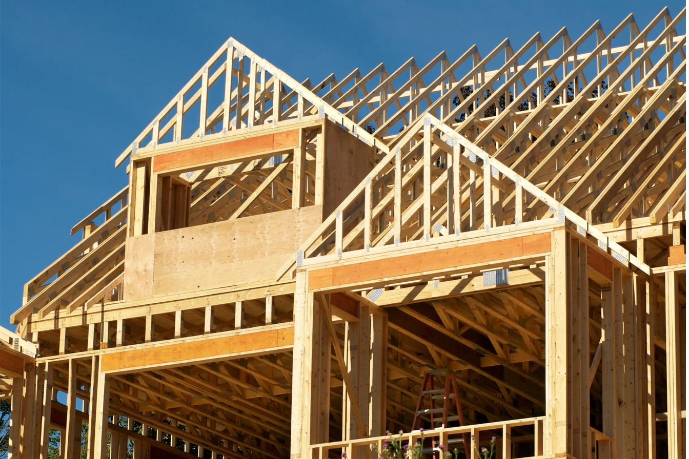 New-construction home framing, ready for structured wiring
