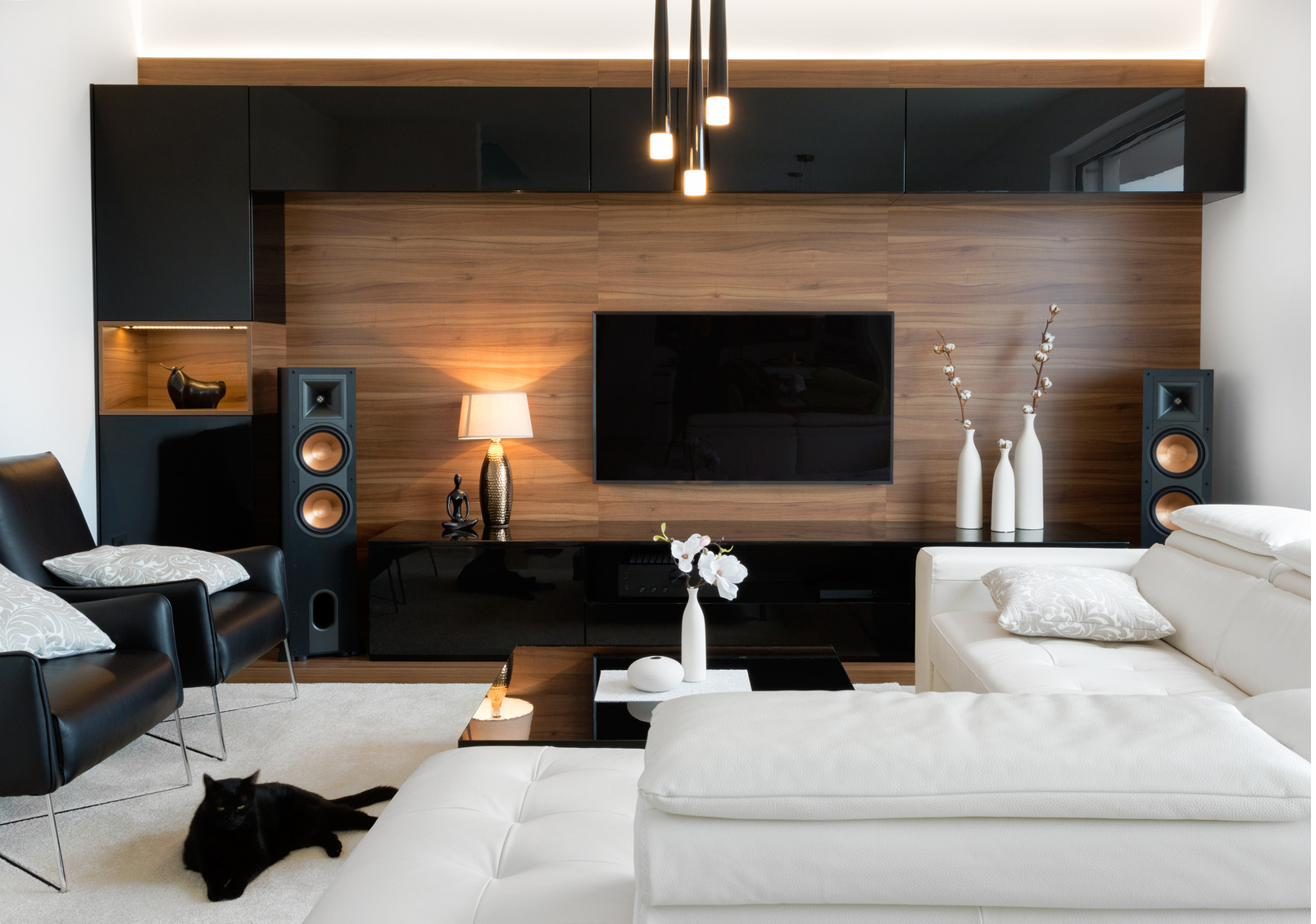 A warmly lit, elegantly finished living space